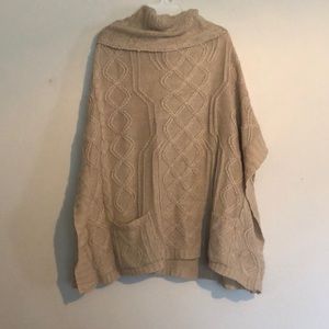 Brittany black crochet turtle neck poncho sweater